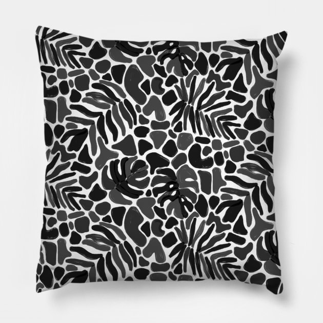 Matisse Black and White Inverted Tropical Leaves Pillow by Carolina Díaz