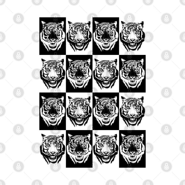 Tiger Face Checkerboard by bens black line art