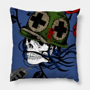 Halloween War Skull & Roses Pillow