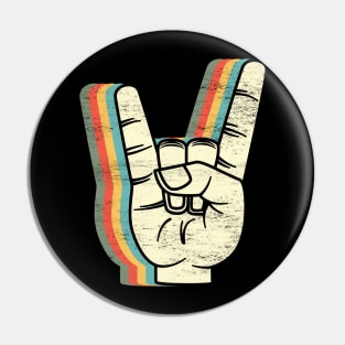 Rock On: Groovy Retro-Colored Rock And Roll Hand Sign for Music Lovers Pin