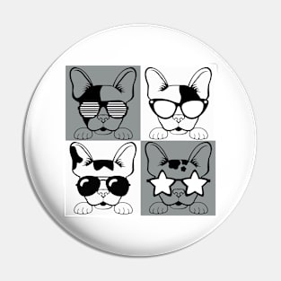 Frenchies with Glasses Black andd White Pin