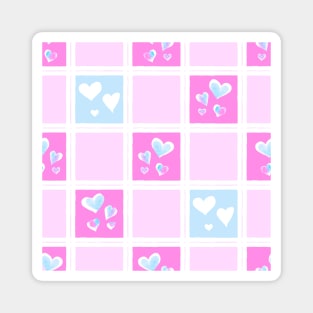 Sweet Checkered Heart Pattern - Pink and Blue Magnet