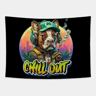 Chill Out: Hip Hop Bull Art Piece relaxed and smoking Tapestry