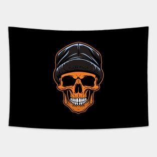 Orange Skull with Cap Tapestry