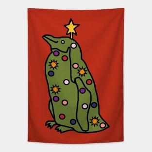 Funny Christmas Tree Penguin Tapestry