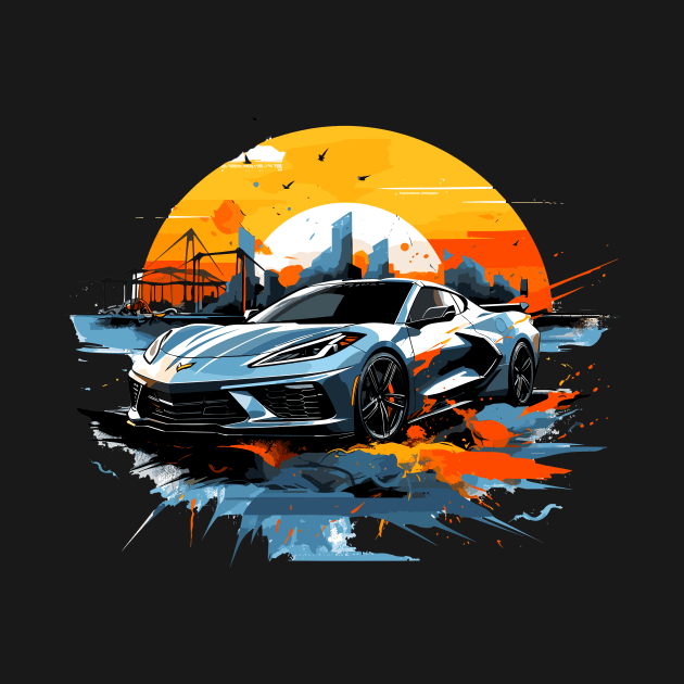 Hypersonic Gray C8 Corvette Racecar Industrial Sunset by Tees 4 Thee