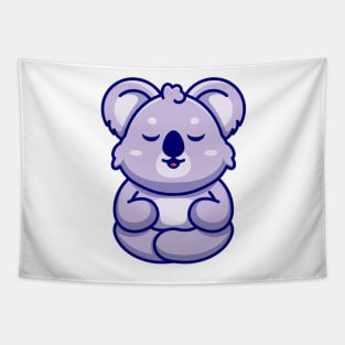 Cute baby koala meditation cartoon Tapestry