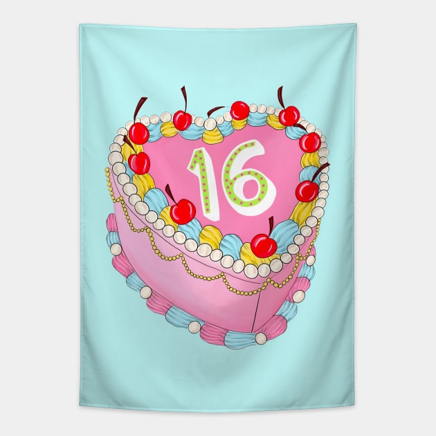 16th Birthday cake Tapestry by Poppy and Mabel