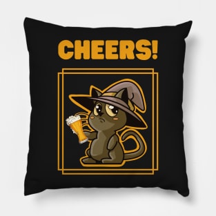 Halloween party beer cat witch Pillow