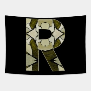 Letter R Monogram Initial Olive Green Pearl White Aesthetic Abstract Pattern Painting On Canvas Tapestry