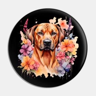 A rhodesian ridgeback decorated with beautiful watercolor flowers Pin