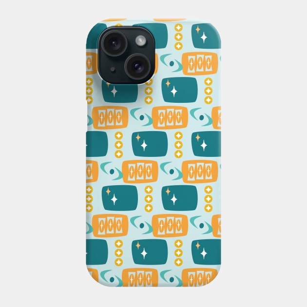 Atomic Age MCM Pattern in Aqua, Orange, Teal Phone Case by tramasdesign