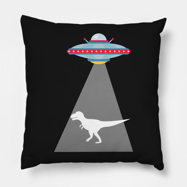 Funny UFO Dinosaur Abduction Pillow by vladocar