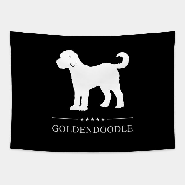 Goldendoodle Dog White Silhouette Tapestry by millersye