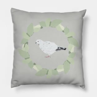 White Pigeon in Leaf Circle Pillow