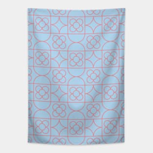 Blue Floral & Geometric Pattern Tapestry