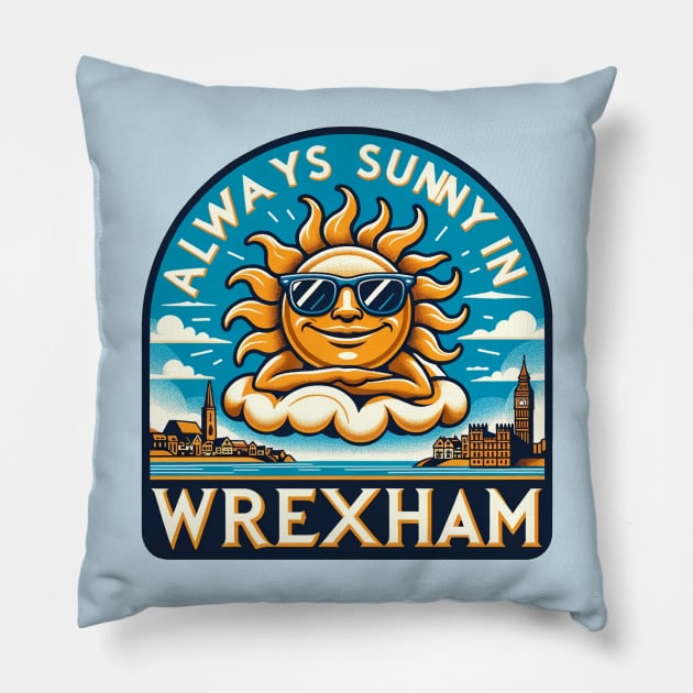 Always Sunny in Wrexham - Lounging Sun Pillow by Retro Travel Design