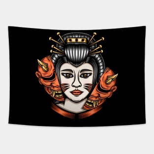 Japanese geisha with hannya mask Tapestry