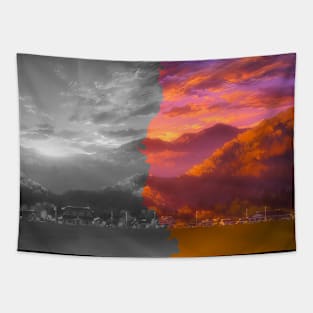 Colorful Sunset in Countryside Anime Tapestry