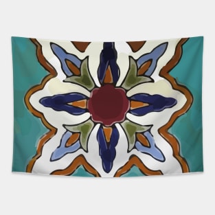 Aqua abstract cross mexican retro talavera tile Tapestry