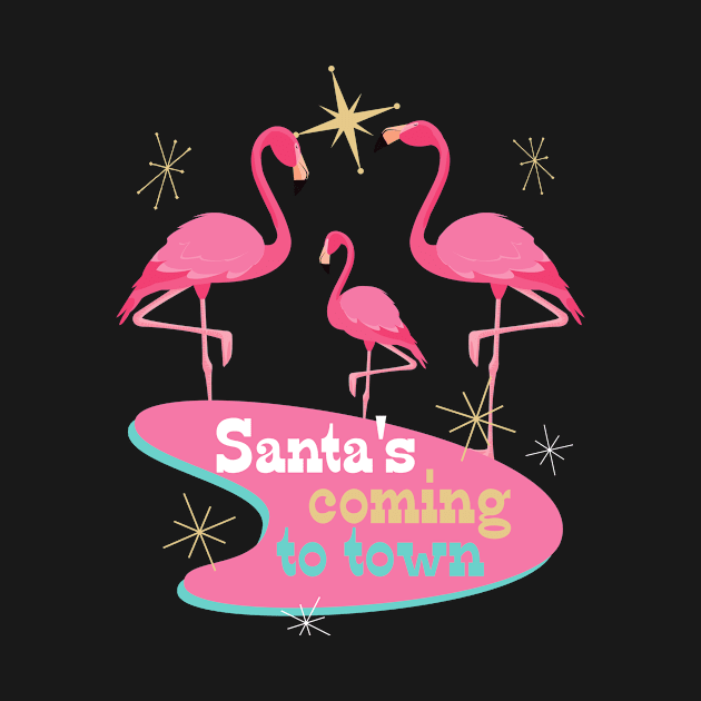 Retro Flamingos Midcentury Modern Christmas by TammyWinandArt