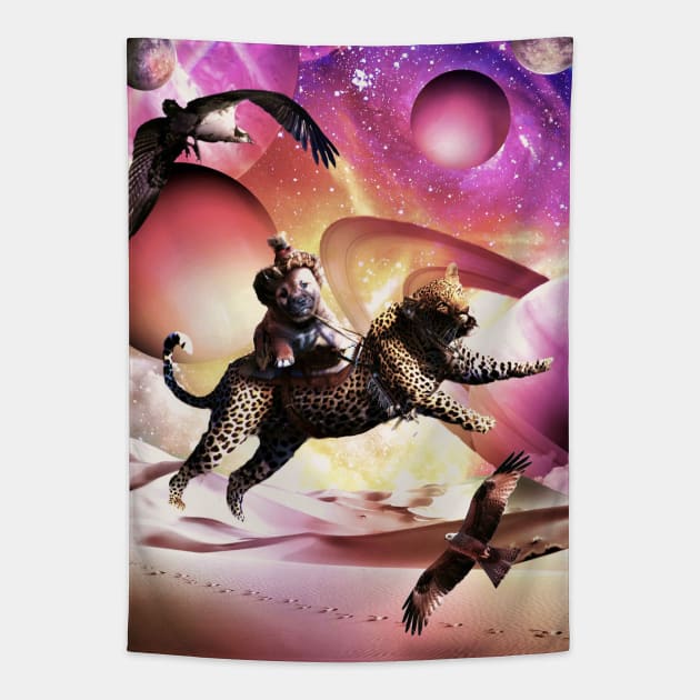 Dog Riding Cheetah In Space Tapestry by Random Galaxy