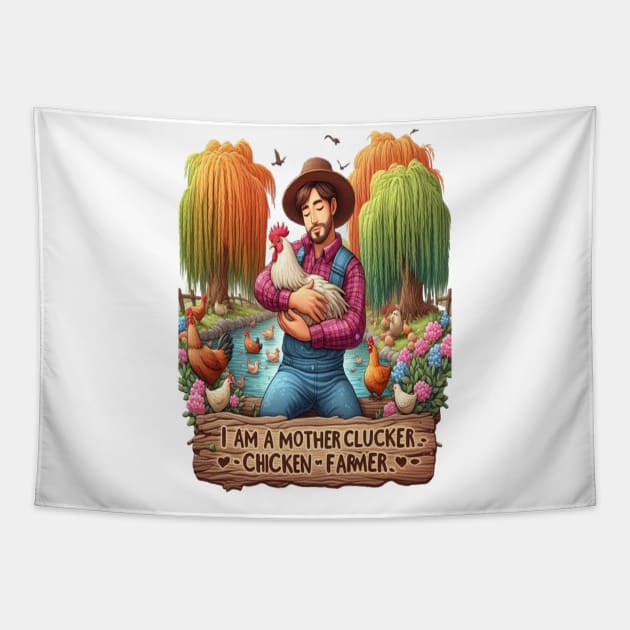 Water Color Mother Clucker Chicken Farmer Tapestry by coollooks