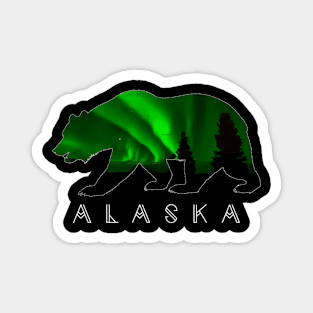 Alaskan Bear With Green Aurora Borealis Trees Magnet