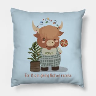 Highland Cow Cozy And Christmas Tree Light Pillow