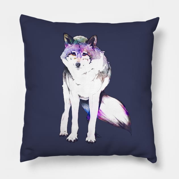 Galaxy Wolf Pillow by FishWithATopHat