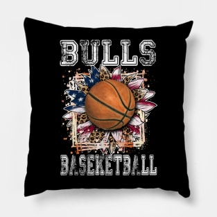 American Flag Personalized Bulls Proud Name Basketball Pillow