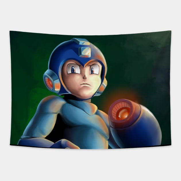 Mega Man Painted T-Shirt Tapestry by andrewvado