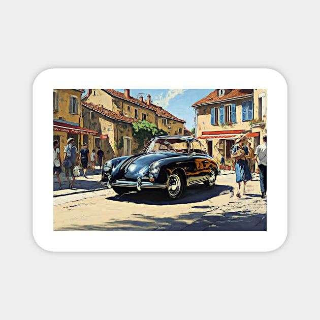 Porsche 356 in a french village Magnet by DeVerviers