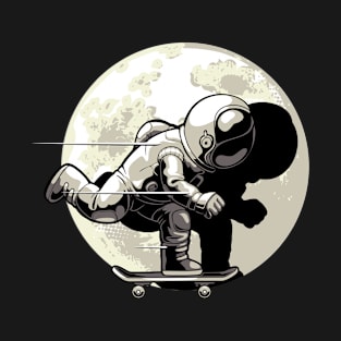 Astronaut Playing Sketboard In Moon T-Shirt