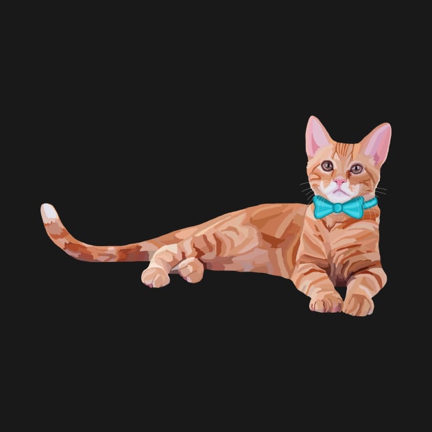 Ginger Cat with Teal Bow Tie by Art by Deborah Camp