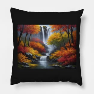 Waterfall Scene in Autumn Pillow