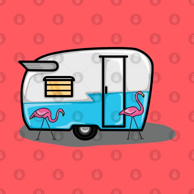 Retro blue flamingo campers by hoddynoddy