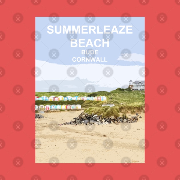 Bude Cornwall.  Summerleaze Beach Cornish gift Kernow Travel location poster by BarbaraGlebska