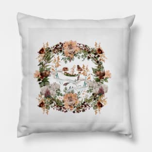 Welcome Spring: Cute Baby Animal Forest Watercolor Wildflower Wreath:  Cottagecore Nursery Pillow