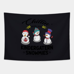 Chillin With My Kindergarten Snowmies Black Tapestry