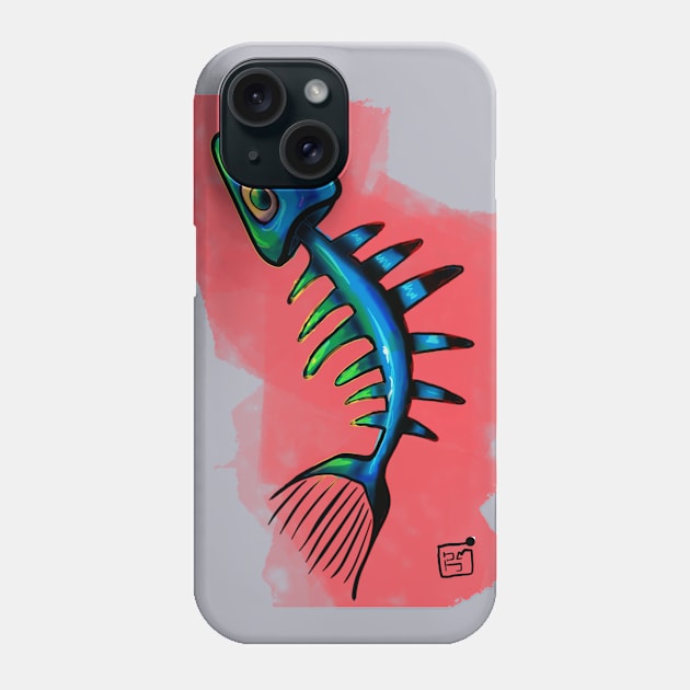 blue fishbone on red background Phone Case by Jub 