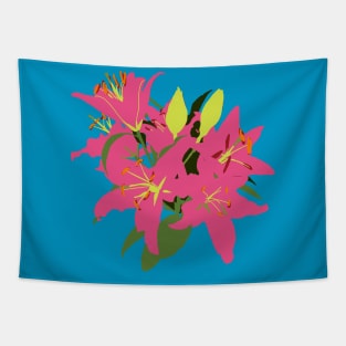 Pink Stargazer Lily Flowers Abstract Painting Tapestry