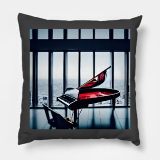 A Grand Piano Situated In A Highrise Apartment Overlooking The City. Pillow