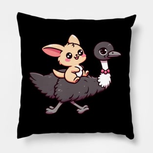 Baby Kangaroo riding a Emu Pillow