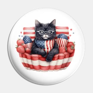 Patriotic Black Cat, 4th of July Design Pin