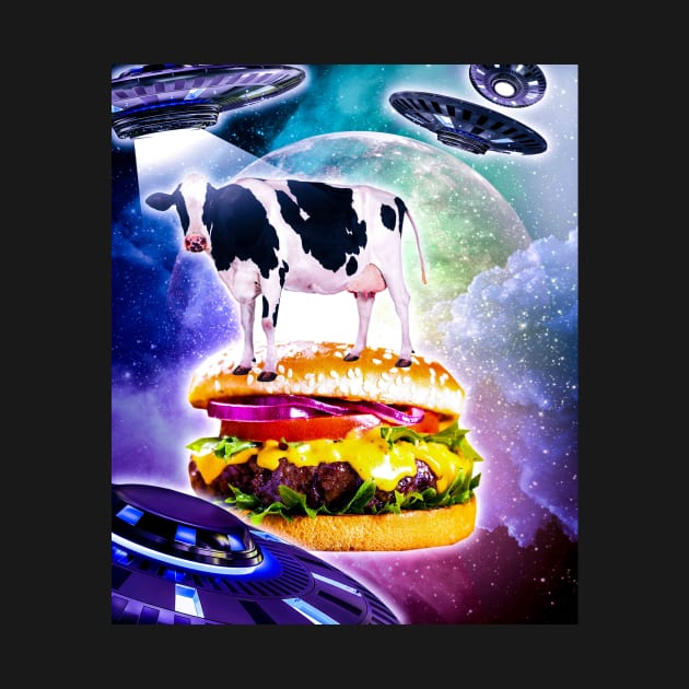 Cow Riding Burger In Space With Ufo by Random Galaxy