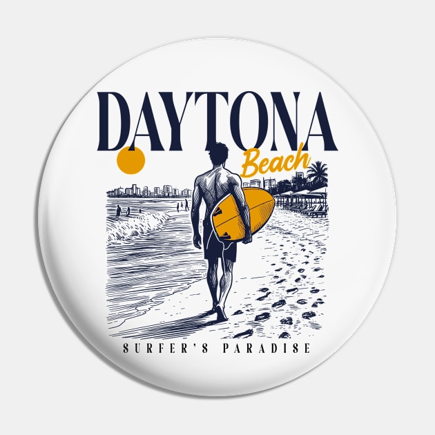 Vintage Surfing Daytona Beach, Florida // Retro Surfer Sketch // Surfer's Paradise Pin by Now Boarding