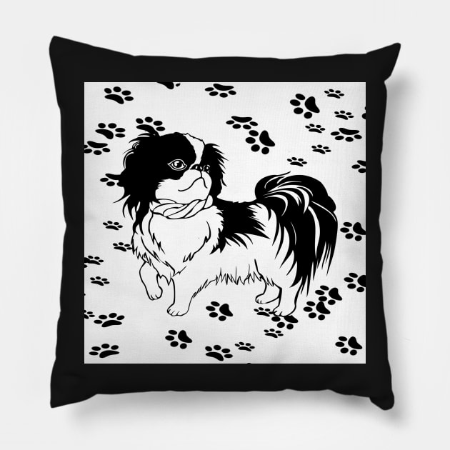 Dog Lover Black & White ShihTzu or Pekingese Dogs Cute Paw Prints Pillow by tamdevo1