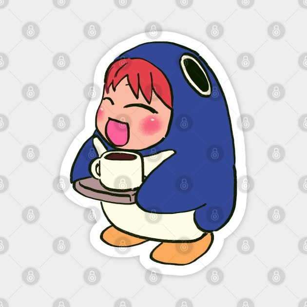 I draw cafe penguin suit chiyo chan serving coffee with a tray Magnet by mudwizard