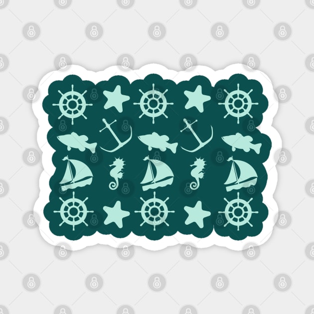 Nautical Life Staples Pattern: Ship, anker, fish, and more classics! Magnet by F-for-Fab